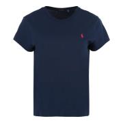 Polo Ralph Lauren Bomull Logo T-shirt Ribbad Halsringning Blue, Dam