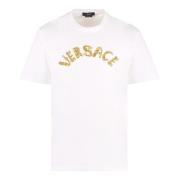 Versace Barock Logo Broderad Bomull T-Shirt White, Herr