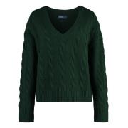 Polo Ralph Lauren Kabelstickad Ull Kashmir Tröja Green, Dam