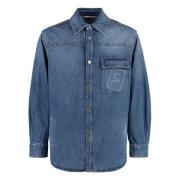 Valentino Denim Overskjorta med Kontrastsömn Blue, Herr