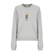 Maison Kitsuné Grå Bomullssweatshirt med Dressed Fox Print Gray, Dam