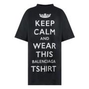 Balenciaga T-shirt i bomull med tryck fram Black, Dam