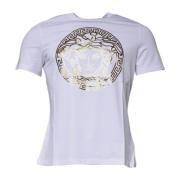 Versace Medusa Print Bomull Crew Neck T-shirt White, Herr