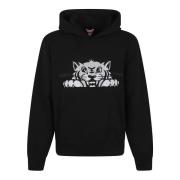 Kenzo Glad Tiger Broderad Klassisk Hoodie Black, Herr