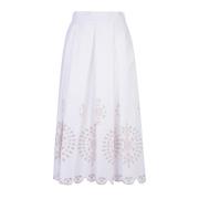 Eleventy Broderad Stretch Bomull Midi Kjol White, Dam