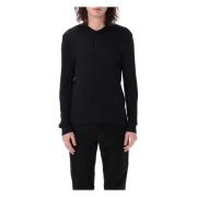 Tom Ford Svart Ribbad Henley T-shirt Polo Black, Herr