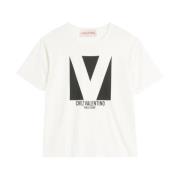 Valentino Tryckt Rund Hals T-shirt White, Herr