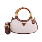 Guess Stilren Mini Satchel Axelväska Beige, Dam