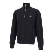 Maison Kitsuné Svart Bomulls Sweatshirt med Fox Logo Black, Herr