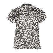 Kaffe Curve Leopardmönstrad Blus med Volangdetalj Multicolor, Dam