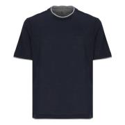 Brunello Cucinelli Blå Silke Bomull Crew Neck T-shirt Blue, Herr