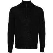 Canali Merino Wool Half-Zip Tröja Black, Herr