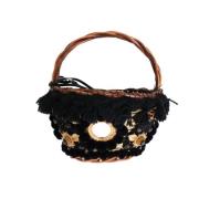 Dolce & Gabbana Beige Straw Snakeskin Pom Pom Crystal Agnese Väska Bei...