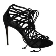 Dolce & Gabbana Elegant Svart Mocka Gladiator Stilettos Black, Dam