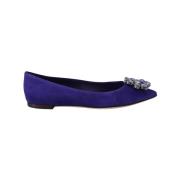 Dolce & Gabbana Kristallprydda mocka ballerinaskor Purple, Dam