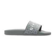 Givenchy Slide Flat Sandaler i Monogram 72 Gummi Gray, Herr