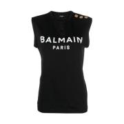 Balmain Logo Ärmlös Topp Black, Dam