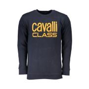 Cavalli Class Blå Bomullssweatshirt med Tryckt Logotyp Blue, Herr