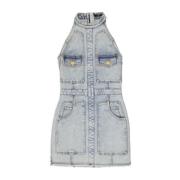 Balmain Denim Mini Klänning med Påsydda Fickor Blue, Dam