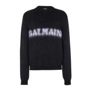 Balmain Logo-Print Tröja Rund Hals Herr Black, Herr