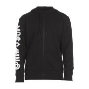 Moschino Bomull Zip-Up Sweatshirt med Broderad Logotyp Black, Herr