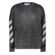 Off White Randig Crewneck-tröja Gray, Herr