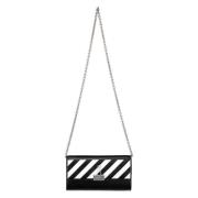 Off White Läder Crossbody-väska med Randigt Motiv Black, Dam