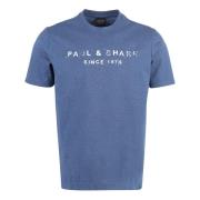 Paul & Shark Bomull Logo T-Shirt Ribbad Halsringning Blue, Herr