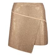 Andrea Adamo Rhinestone Asymmetrisk Minikjol Beige, Dam