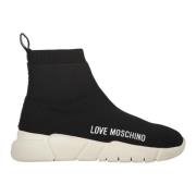 Love Moschino Stickade Sock-Style Sneakers Black, Dam