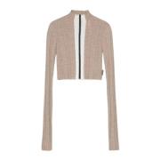 Palm Angels Randig Stickad Kort Top Beige, Dam