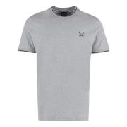 Paul & Shark Bomull Logo T-shirt Ribbad Krage Ärmar Gray, Herr