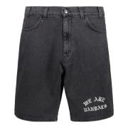 Pas De Mer Denim Bermuda Shorts med Frontbroderi Black, Herr