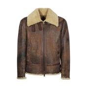 Dsquared2 Shearling Krage Läderjacka Lammskinn Brown, Herr