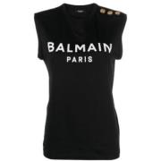 Balmain Ärmlös T-shirt med knappar Black, Dam