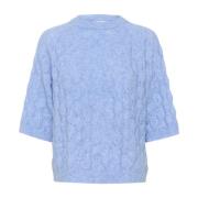 Kaffe Blå Melange Stickad Pullover Tröja Blue, Dam