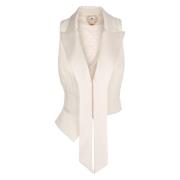 Elisabetta Franchi Satin Revers Enkelknäppt Väst White, Dam