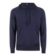 Drumohr Blå ullhoodie med ficka Blue, Herr