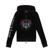 Juicy Couture Svart Sammet Zip Hoodie med Sacred Heart Black, Dam