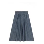 Oltre Denim-Effekt Linne Midi Kjol Blue, Dam