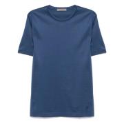 Corneliani Broderad Bomull T-shirt Tillverkad i Italien Blue, Herr