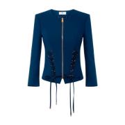 Elisabetta Franchi Dubbelknäppt stretch crepe jacka Blue, Dam