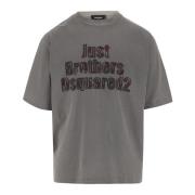 Dsquared2 Logo Print Bomull T-shirt Wide Fit Gray, Herr