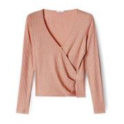 Motivi Räfflad Crossover Pullover i Lurex Pink, Dam