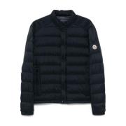 Moncler Blå quiltad kappa med logopatch Blue, Herr