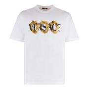 Versace Räfflad crew-neck T-shirt i bomull White, Herr