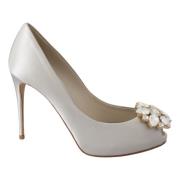 Dolce & Gabbana Vita Kristall Peep Toe Sidenklackar White, Dam