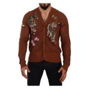 Dolce & Gabbana Multifärgad Broderad Kofta Elegans Brown, Herr