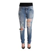 Dolce & Gabbana Chic Distressed Denim Skinny Jeans Blue, Dam