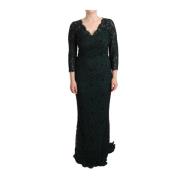 Dolce & Gabbana Elegant spets maxi klänning med V-ringning Green, Dam